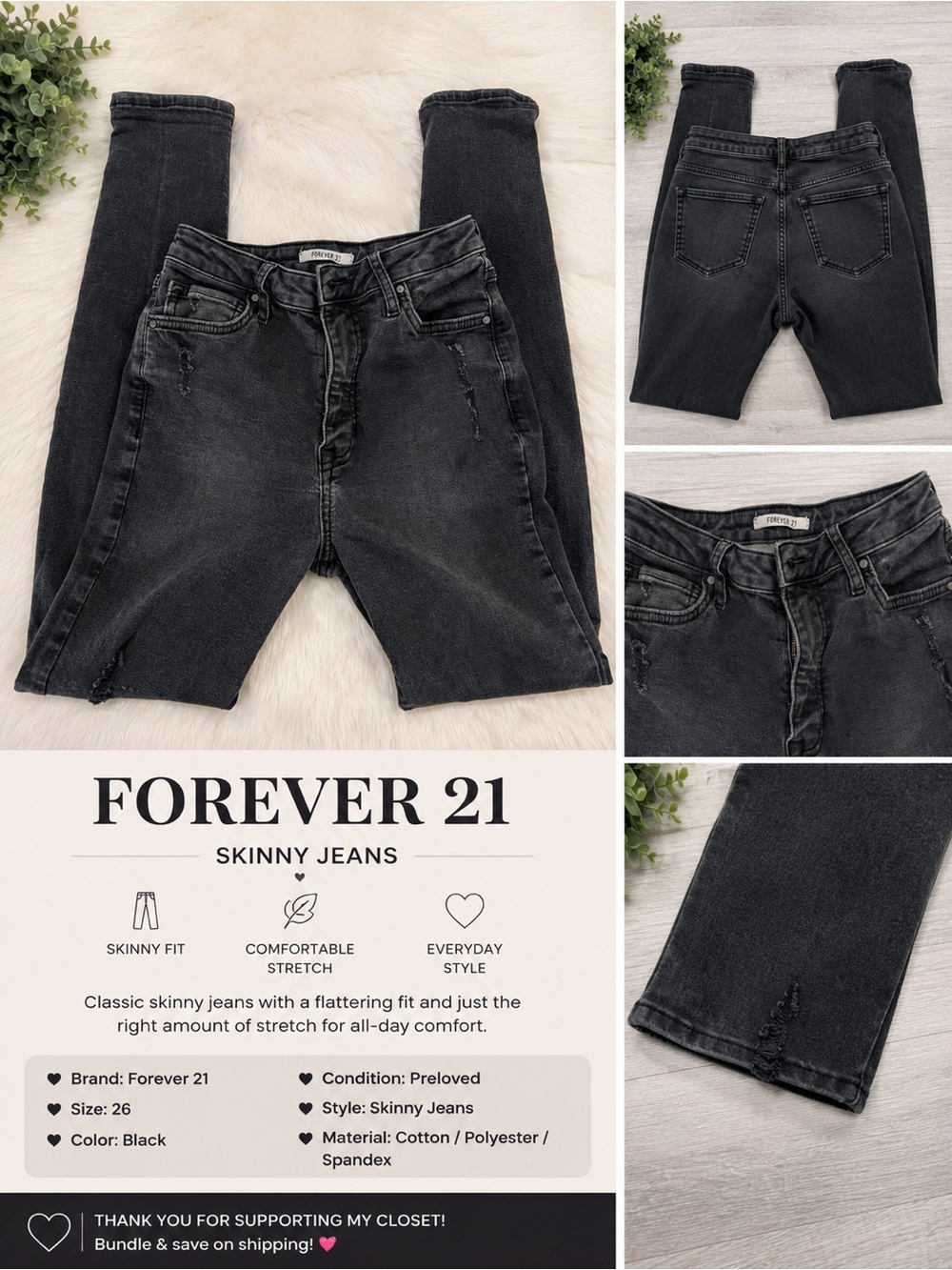 🖤 Forever 21 Black Skinny Jeans | Size 26 | Preloved 🖤
